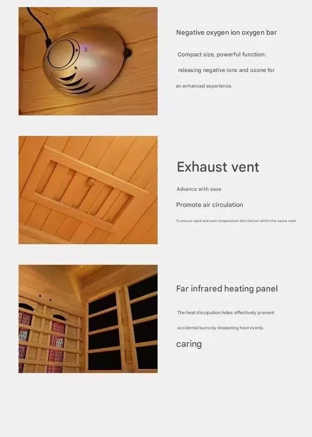 Interior of far‑infrared sauna with wooden bench and controls